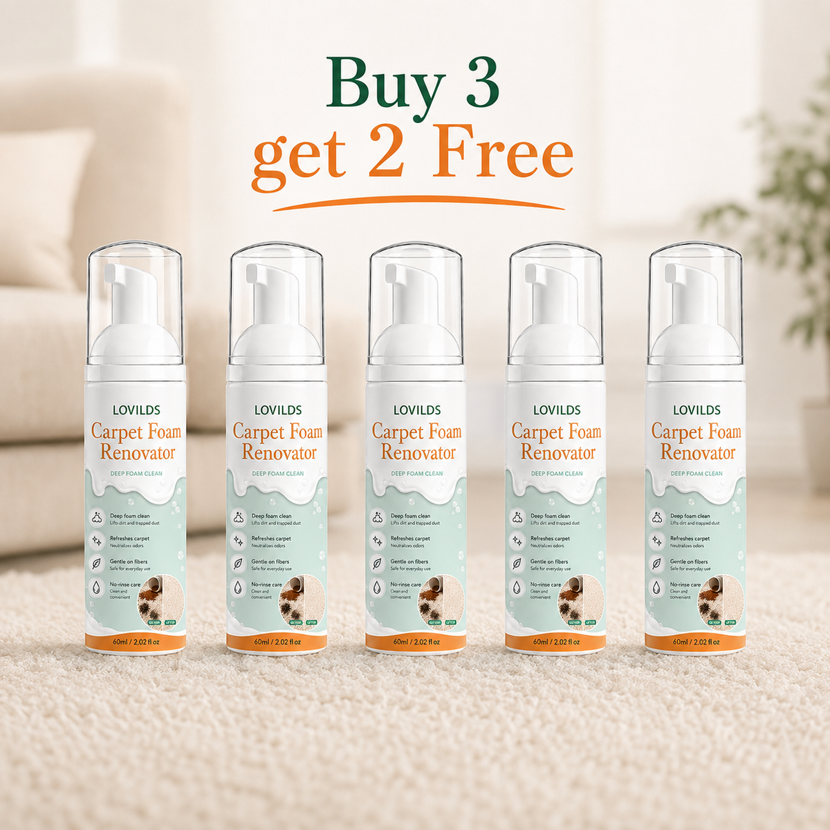 Instant Waterless Cleaning Foam for Carpet & Fabric